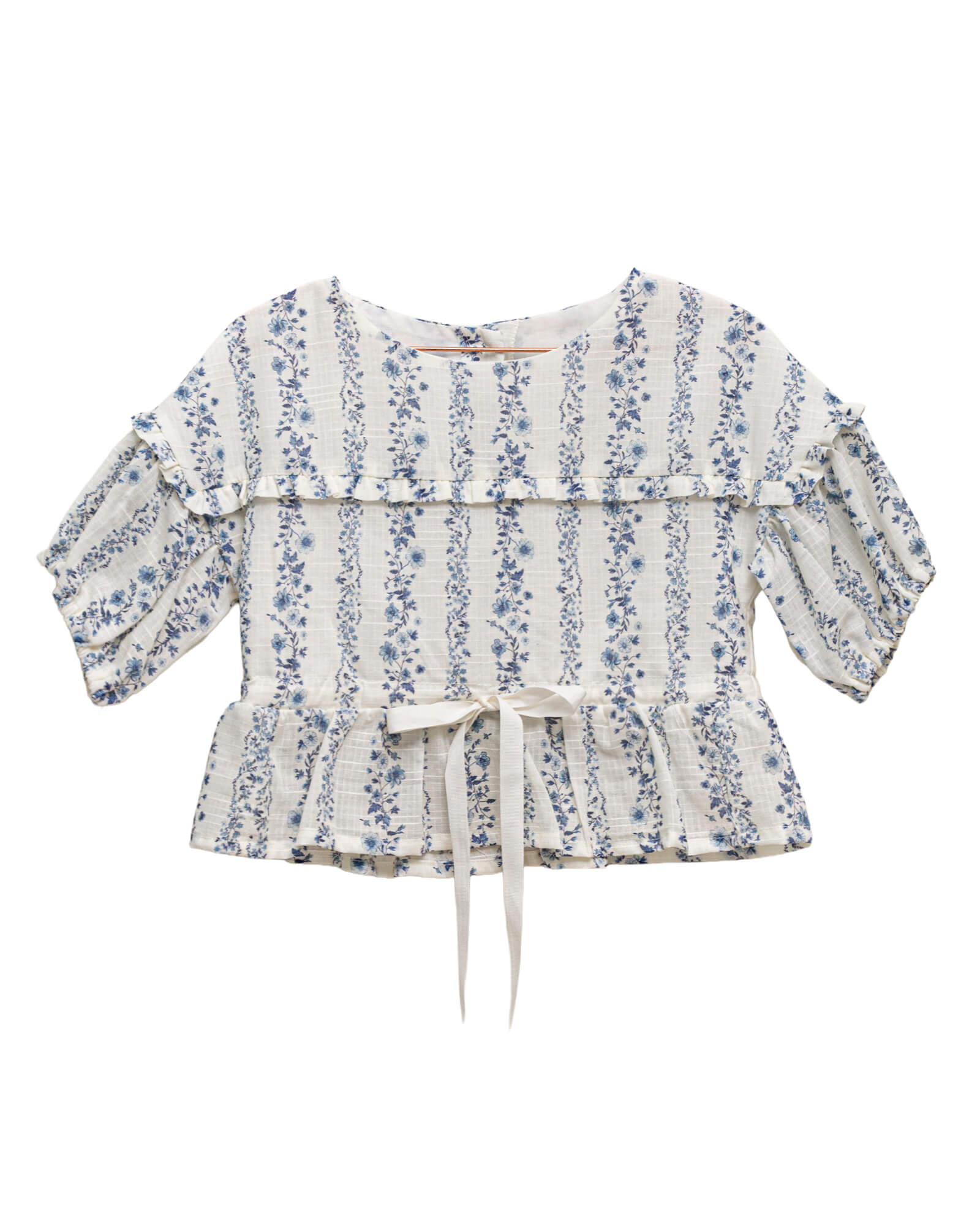 Conjunto para niña teen adolescente de blusa y falda, invitada a boda o primera comunion de flores azules Cosmosophie.