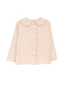 Blusa elegante para niña de algodón con cuello Peter Pan, doble botonadura y delicados detalles de encaje. Diseño atemporal de Cosmosophie para looks especiales…