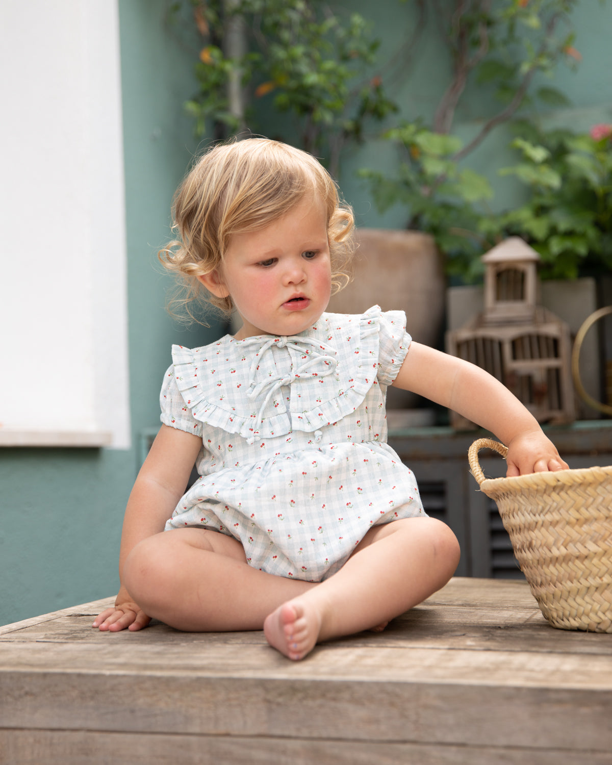 Ranita vichy azul con cerezas de Cosmosophie