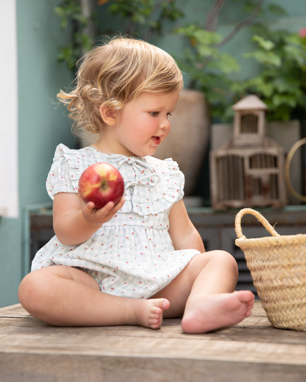 Ranita vichy azul con cerezas de Cosmosophie