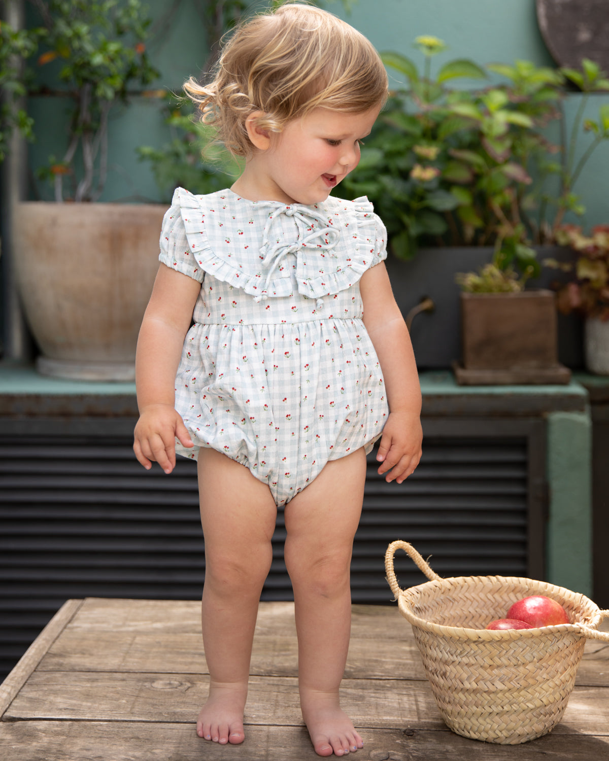 Ranita vichy azul con cerezas de Cosmosophie