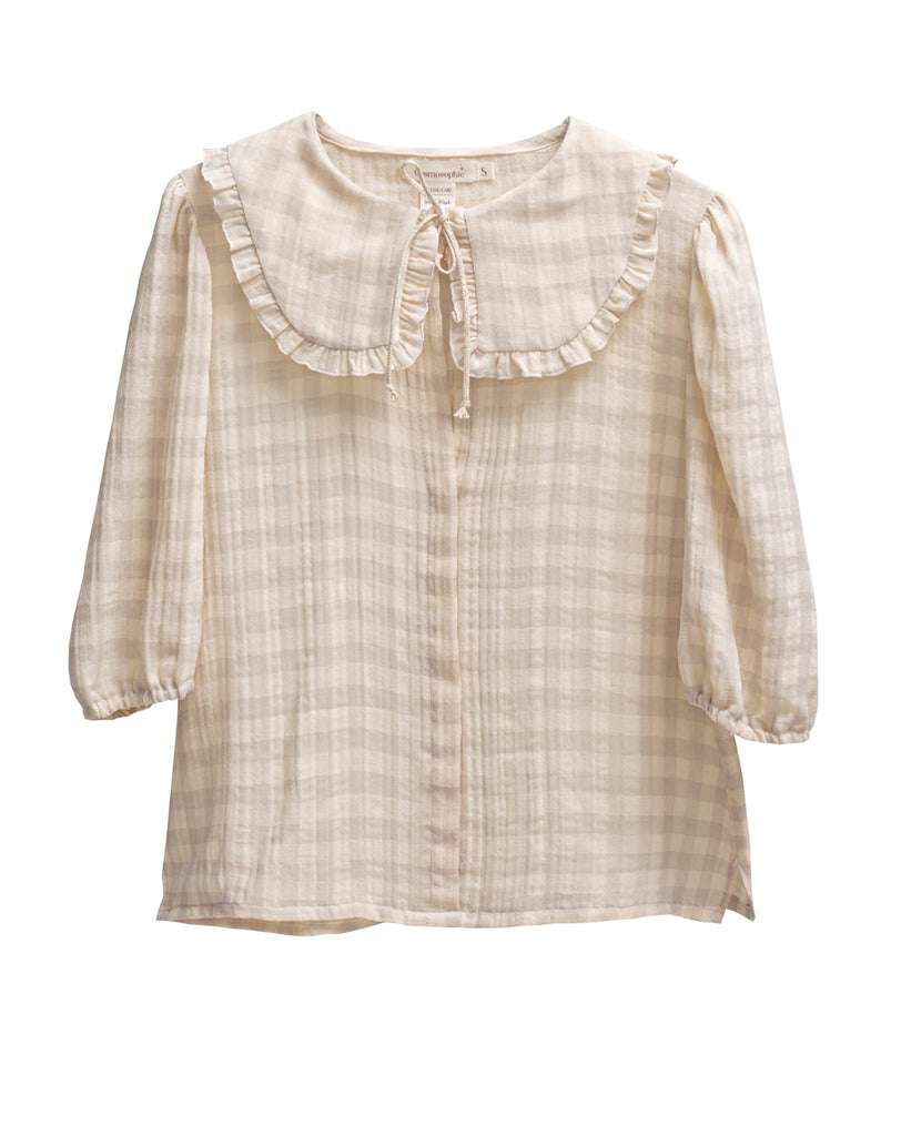 Lady Di Shirt, old fashioned in gignham double gauze cotton. Huge peter pan collar.