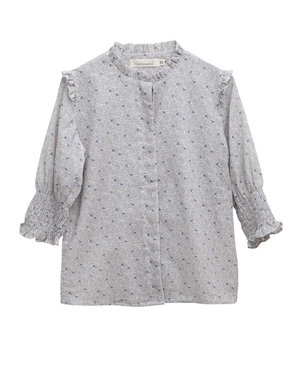 Conjunto de invitada para adolescente, teen en flores azul falda de nido de abeja. Cosmosophie