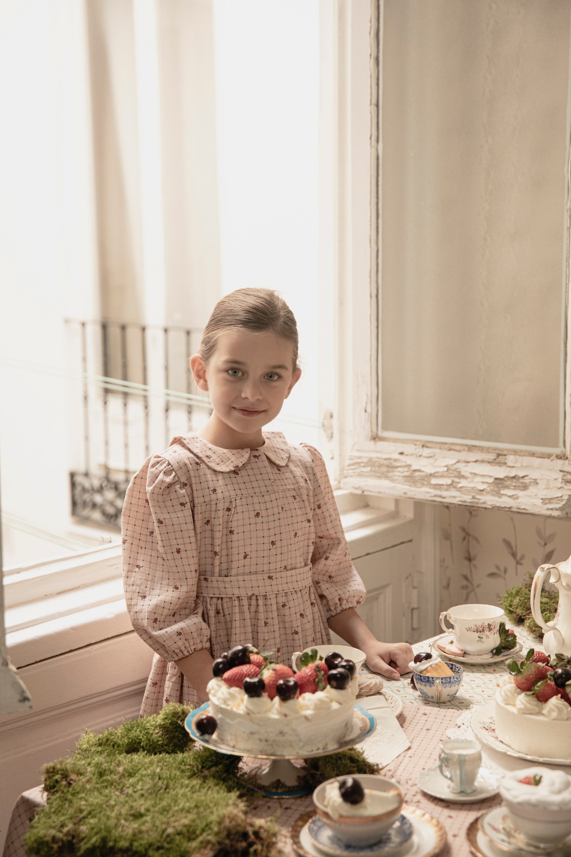 Vestido vichy rosa con fresas Chaumont de Cosmosophie