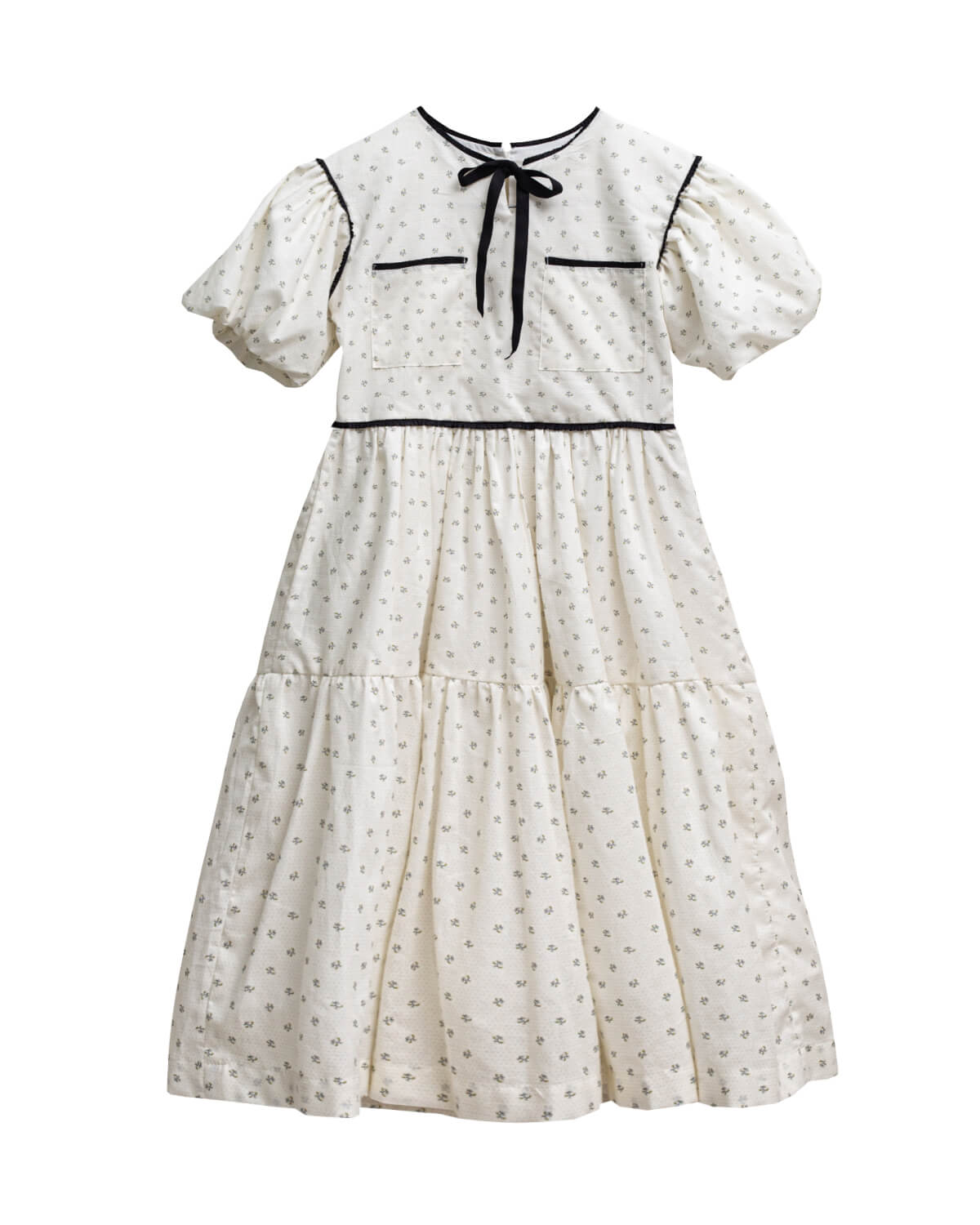 Vestido de florecitas en crudo con flores y detallen en negro. Trajes de invitada para niñas y adolescentes Boda, Primera Comunion Cosmosophie