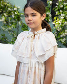 Cuello capa para vestido en bambula bordada en blanco y rosa para traje de arras Cosmosophie