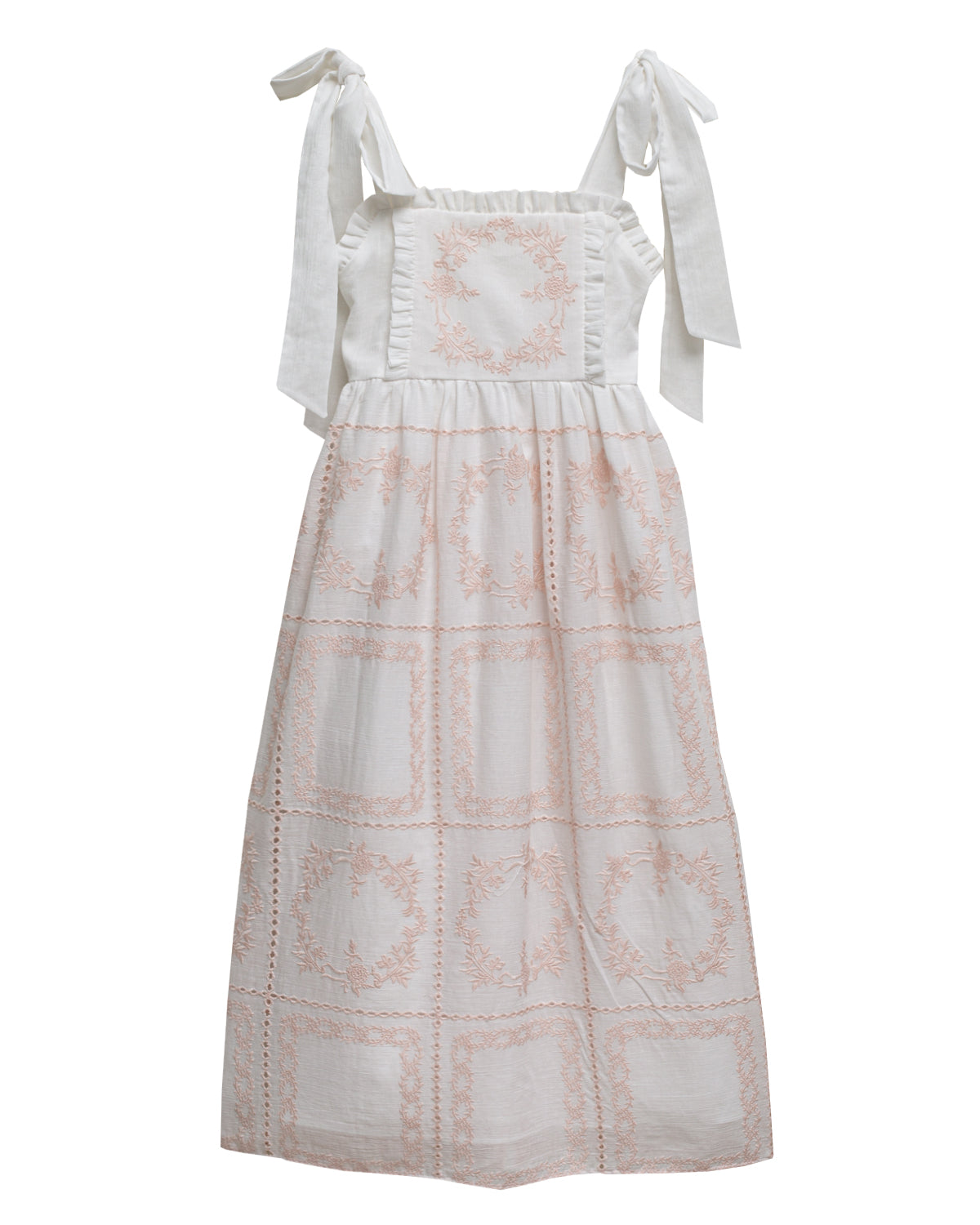 Vestido de tirantes Dune Blanco con bordados rosas