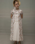 Vestido largo Arras en flores y blanco. con lazitos y encaje. Cosmosophie