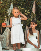 Conjunto falda y blusa en blanco con encaje guipur para niña cosmosophie