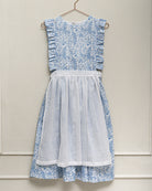 Vestido pichi con volantes en el pecho y estampado de flores en tonos azules. Cosmosophie