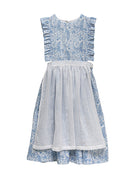 Vestido pichi con volantes en el pecho y estampado de flores en tonos azules. Cosmosophie