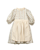 Vestido elegante para niña de algodón estampado floral, con mangas abullonadas y delantal de algodón texturizado. Diseño vintage de Cosmosophie para ocasiones especiales.
