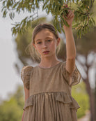 vestido de arras largo el color toffe lino para niñas Cosmosophie
