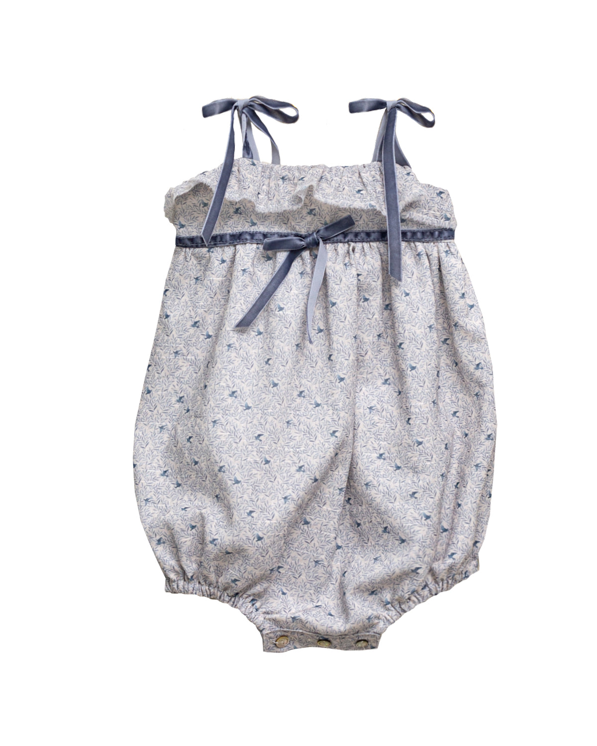 Preciosa ranita de voile de algodón con estampado de florecitas en azul. 