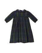 Vestido elegante de niña Paola en tafetán de cuadros verde y azul marino. Un diseño clásico y sofisticado, perfecto para ocasiones especiales.