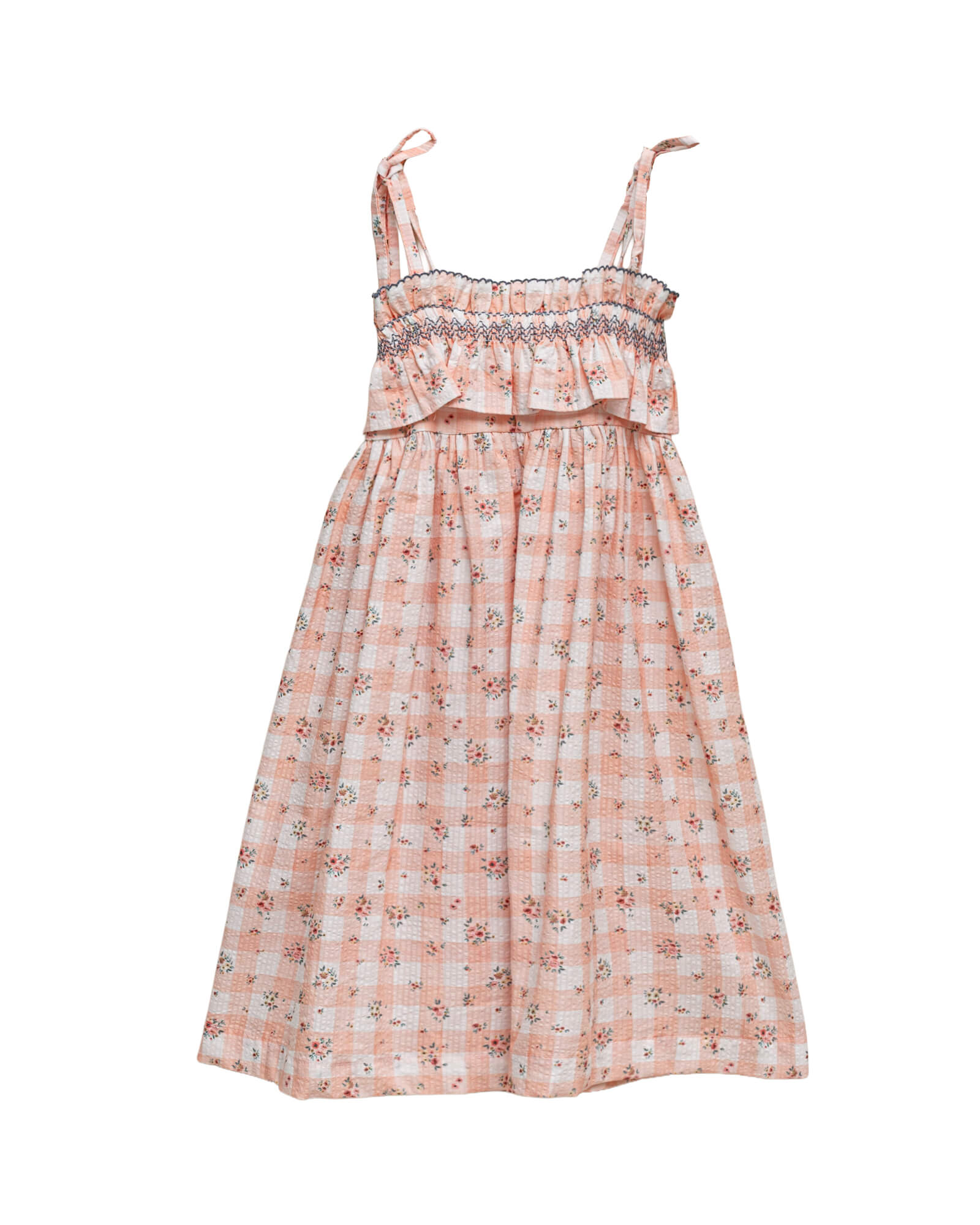 Vestido de tirantes de vichy con nido de abeja cosmosophie