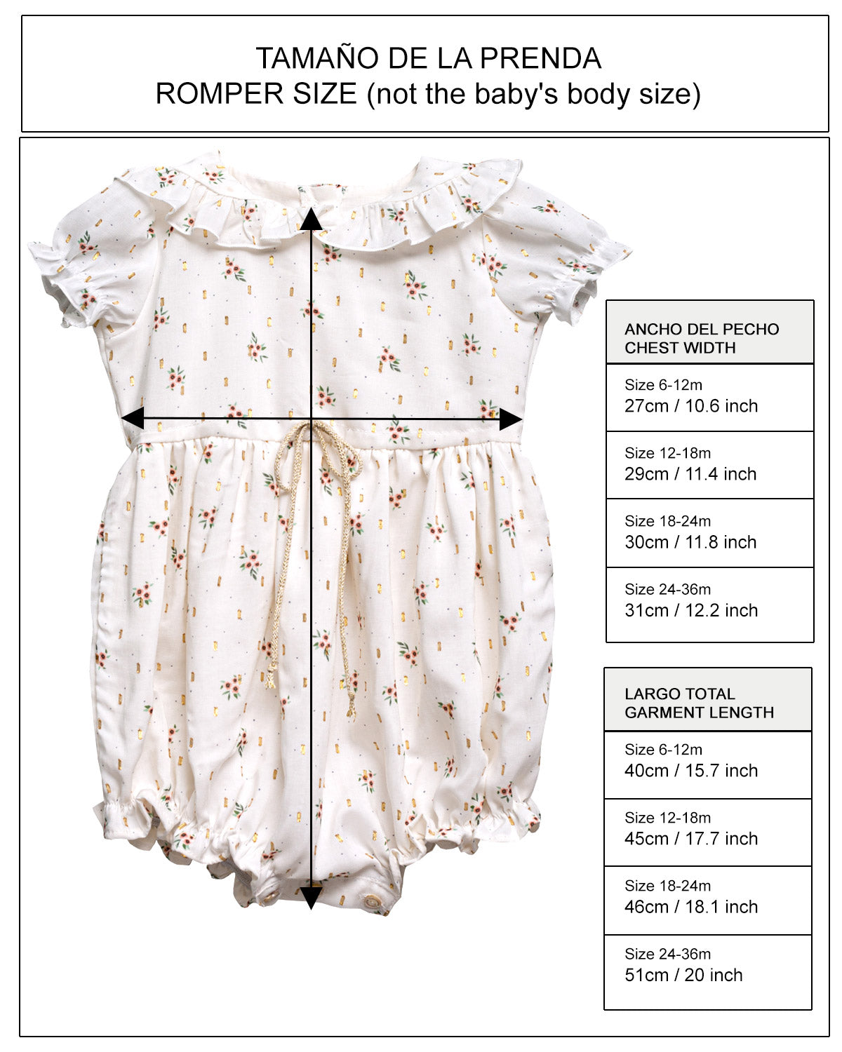 Guia tallas y medidas de bebe de Cosmosophie