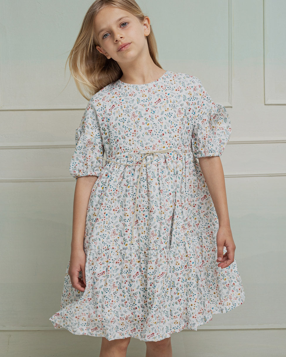 Vestido flores y oro Alice adolescente Cosmosophie