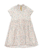 Vestido de invitada para niña en viscosa de flores y puntos dorados. para bautizo boda o comunión Cosmosophie