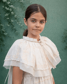 Cuello capa para vestido en bambula bordada en blanco y rosa para traje de arras Cosmosophie