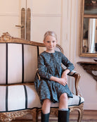 Vestido lino azul noche estampado arboles Cosmosophie