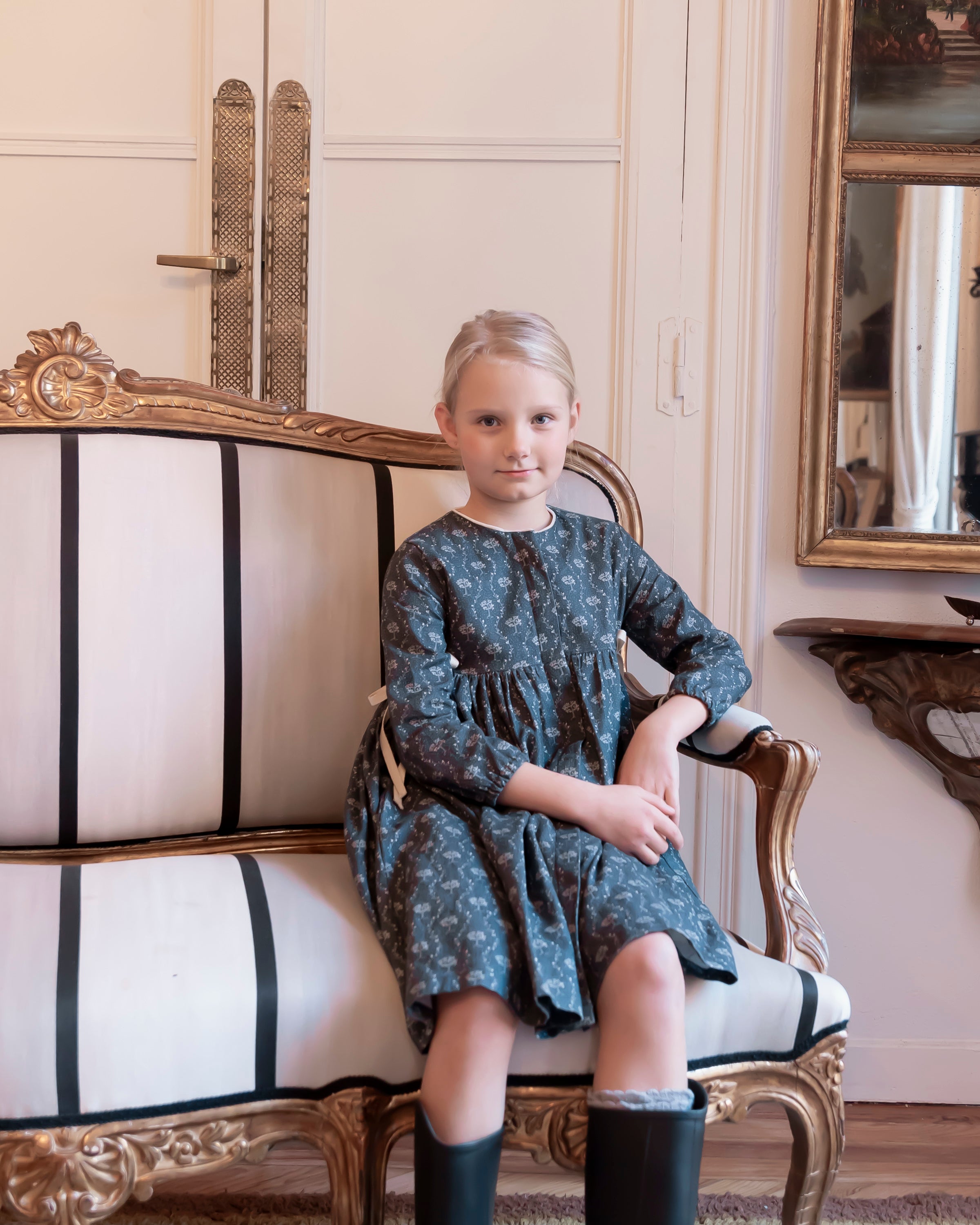 Vestido lino azul noche estampado arboles Cosmosophie