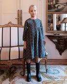 Vestido lino azul noche estampado arboles Cosmosophie