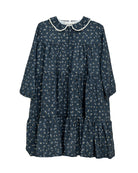 Vestido azul noche con flores y oro Cosmosophie