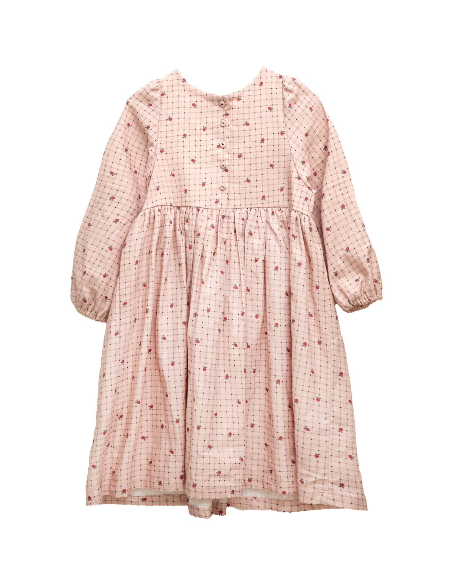 Vestido vichy rosa con fresas modelo Fiona de Cosmosophie