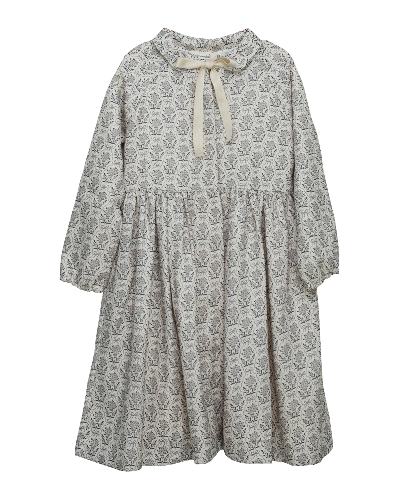Vestido en beige con flores en gris y azul para adolescente Cosmosophie