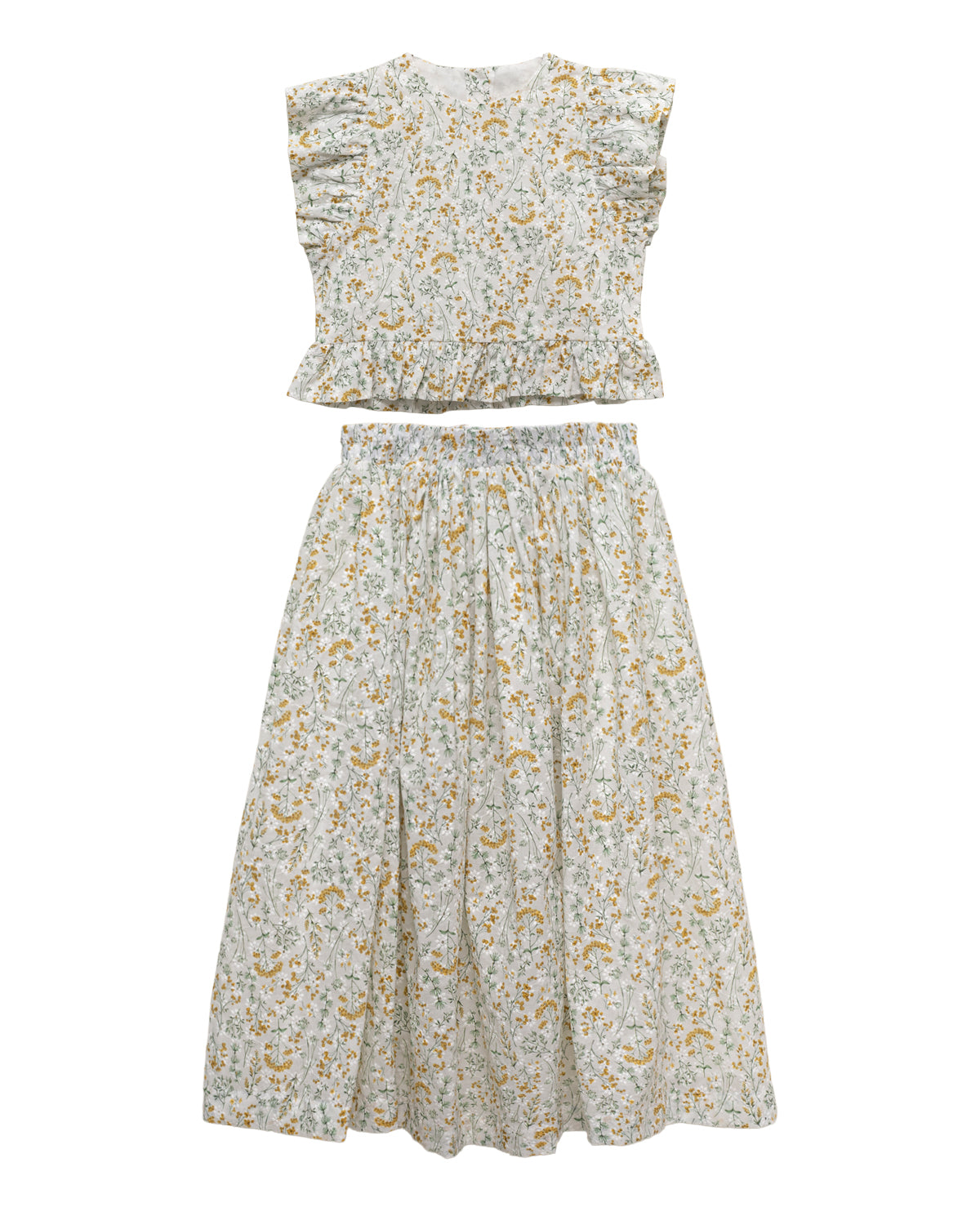 Conjunto para adolescente de top y falda midi en batista bordada blanco y amarillo Cosmosophie