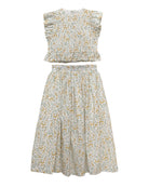 Conjunto para adolescente de top y falda midi en batista bordada blanco y amarillo Cosmosophie