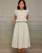 Conjunto para adolescente de top y falda midi en batista bordada blanco y amarillo Cosmosophie