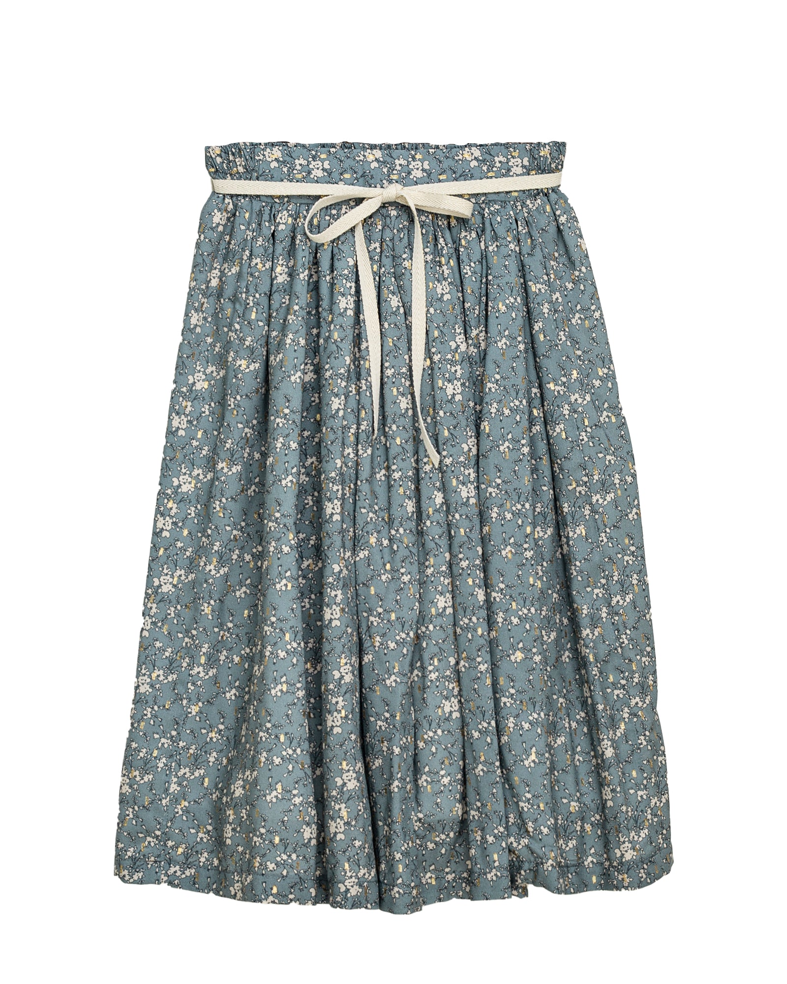 Falda azul grisaceo para adolescentes de flores beige y oro Cosmosophie