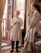 Falda lino beige con flores azul marino Cosmosophie