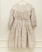 Vestido lino beige con flores azul marino Cosmosophie