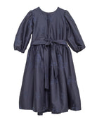 Vestido adolescente azul noche de lana bordada Cosmosophie