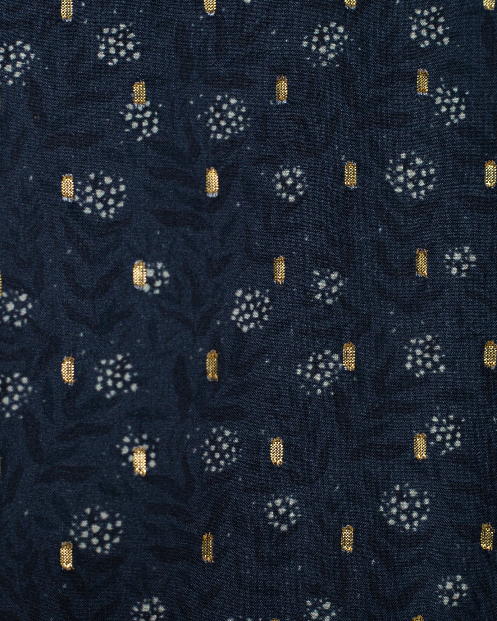 Vestido flores azul marino con oro Lotus de Cosmosophie