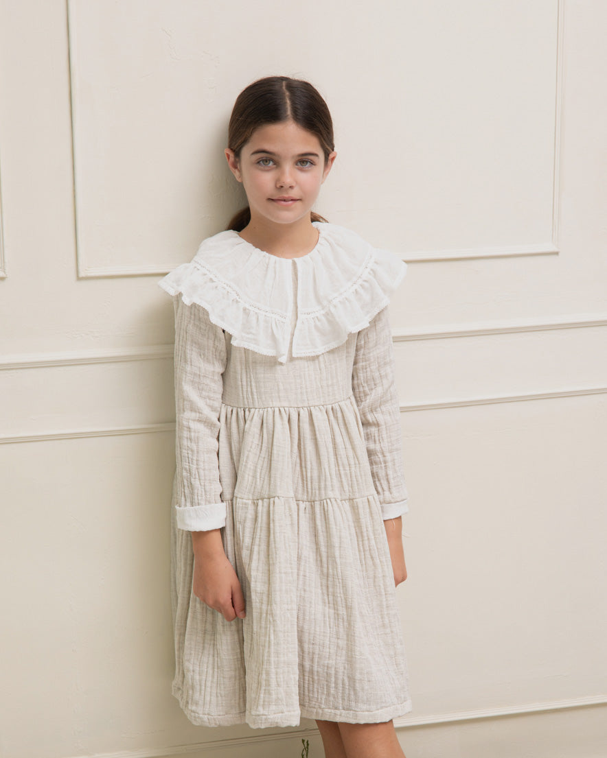 Vestido gris maxicuello muselina Yves Chambray