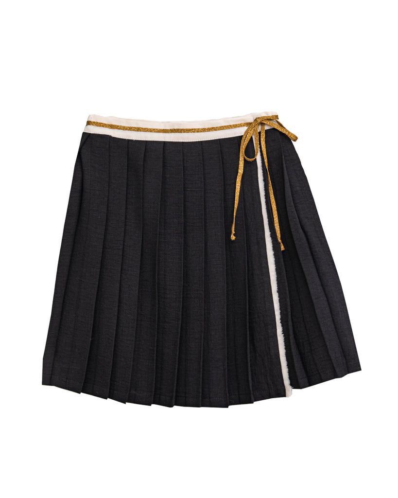 pleated skirt in black for girl gold bow