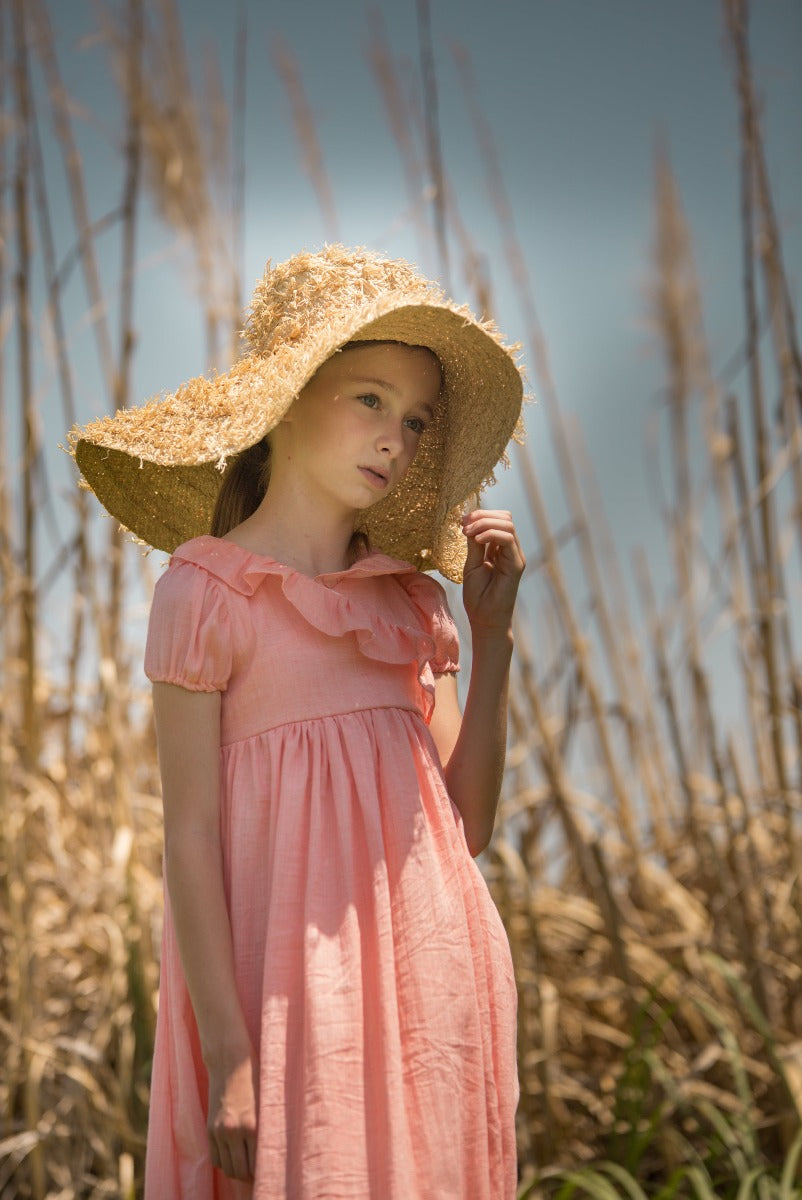 Vestido de comunión o arras largo para niña . Detalle de volante en el pecho. Vestido comunion original y sencillo