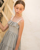 Strap dress with gold detail for wedding comunion baptism flowergirl grey color cosmosphie