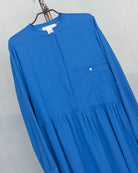 Long dress modest in blue cotton azzure cosmosophie cian dress