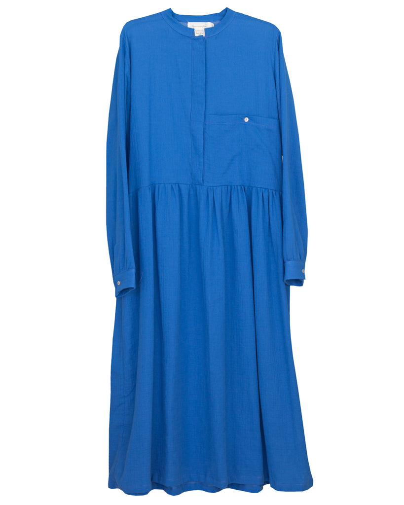Long dress modest in blue cotton azzure cosmosophie cian dress