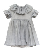 Special occasions dress in light grey. Big peter pan collar. Ruffles on the slevees. Luxury childrens wear eurpean brand