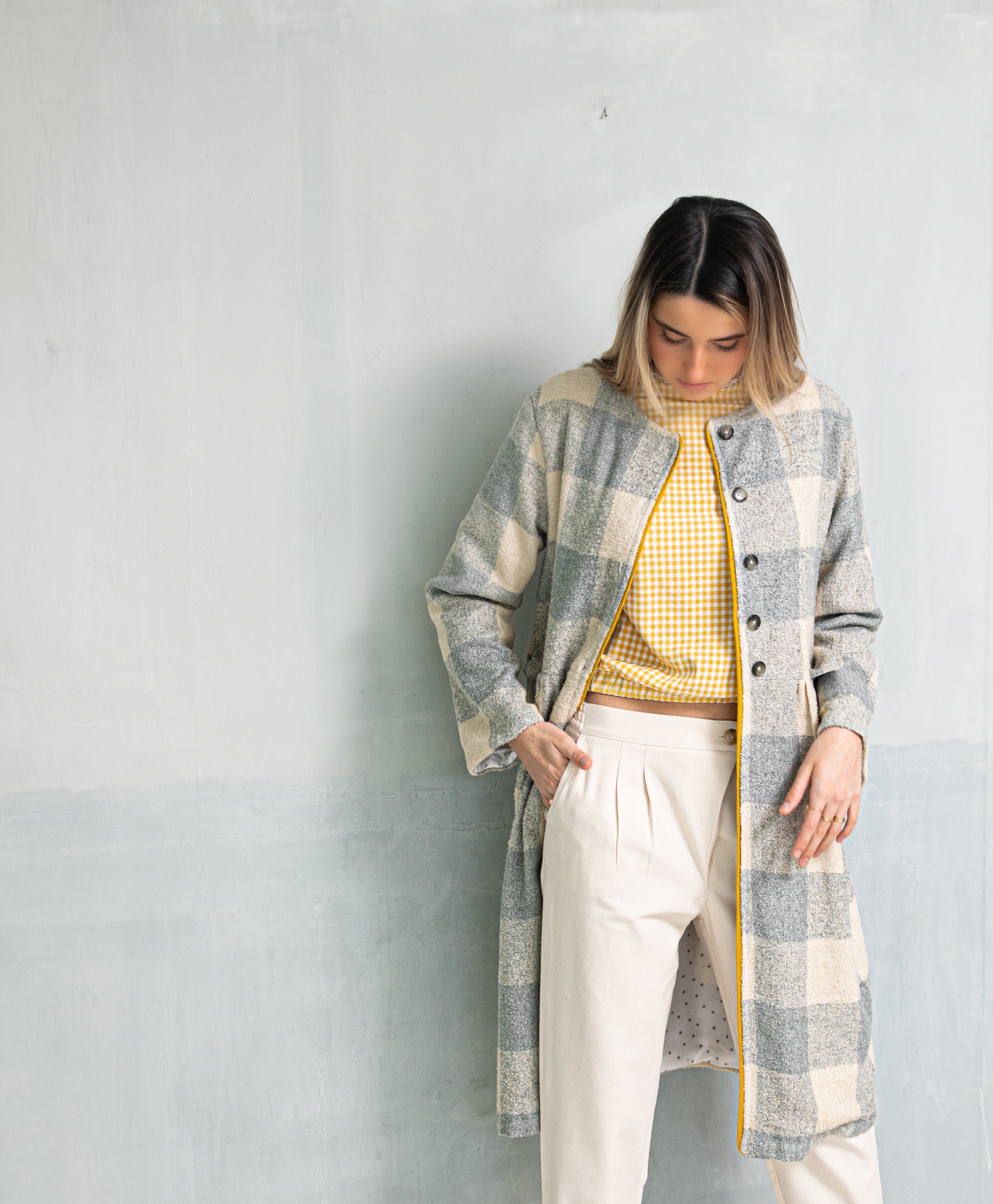 retro style gingham coat abrigo retro vichy viscosa cosmosphie