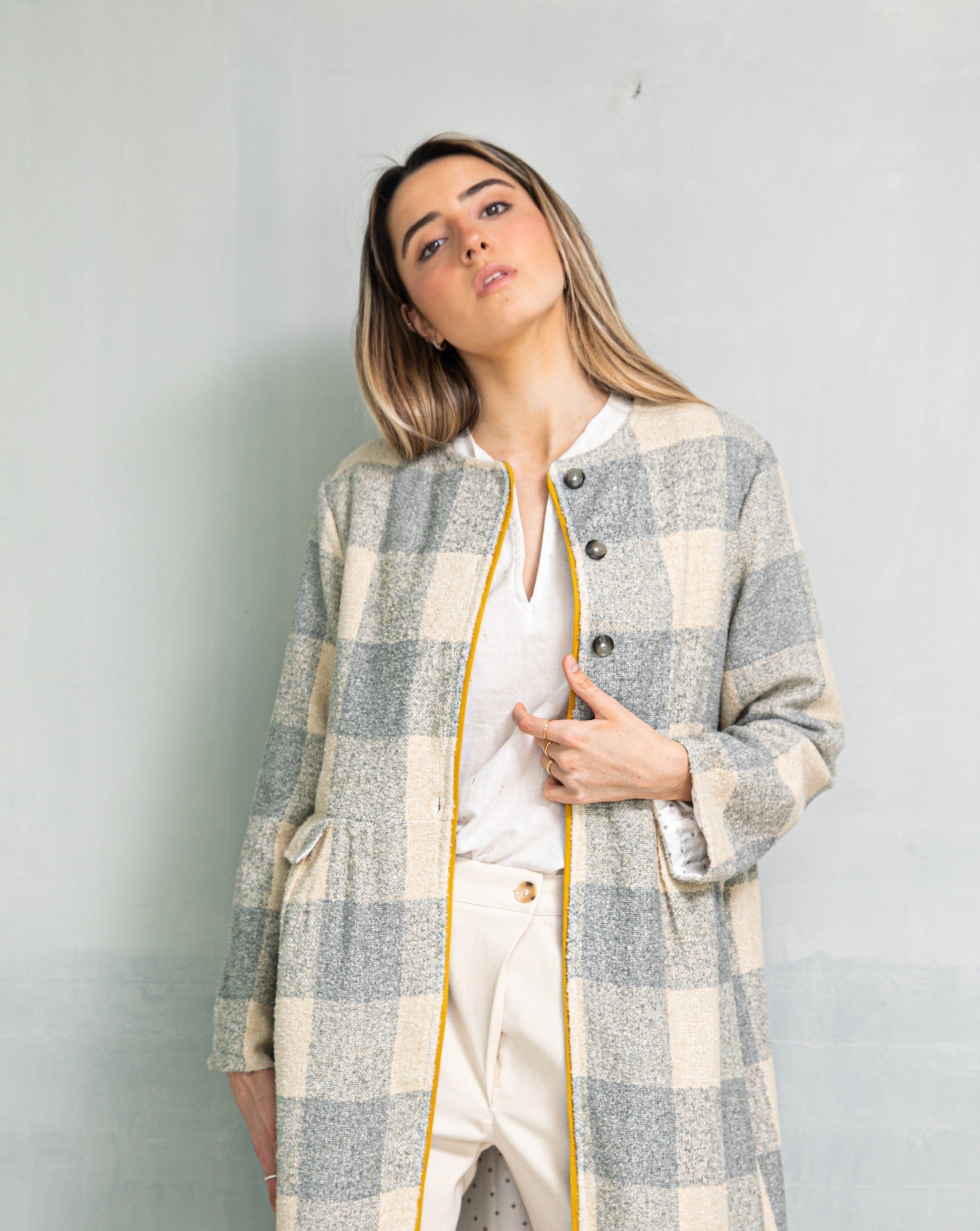 retro style gingham coat abrigo retro vichy viscosa cosmosphie