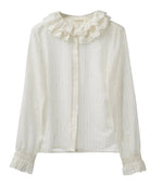 ruffled collar shirt in gold and white viscose