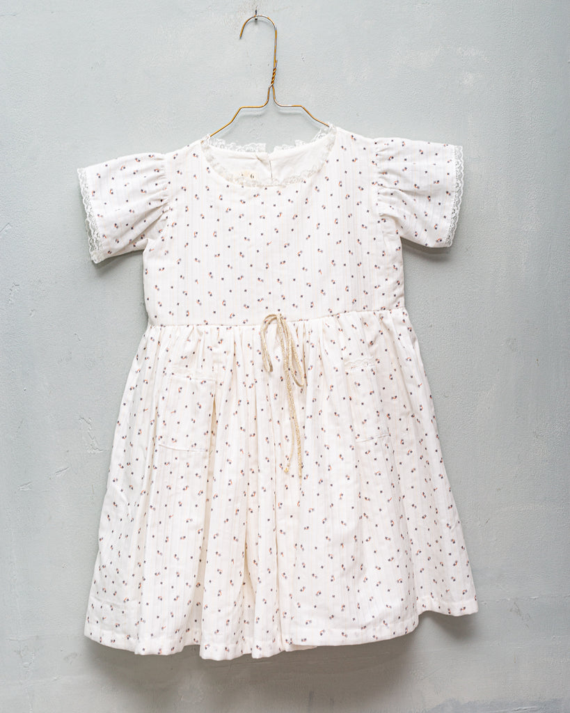 DRess for girl in white for wedding flower girl party dress with lace ang gold. Cosmosophie