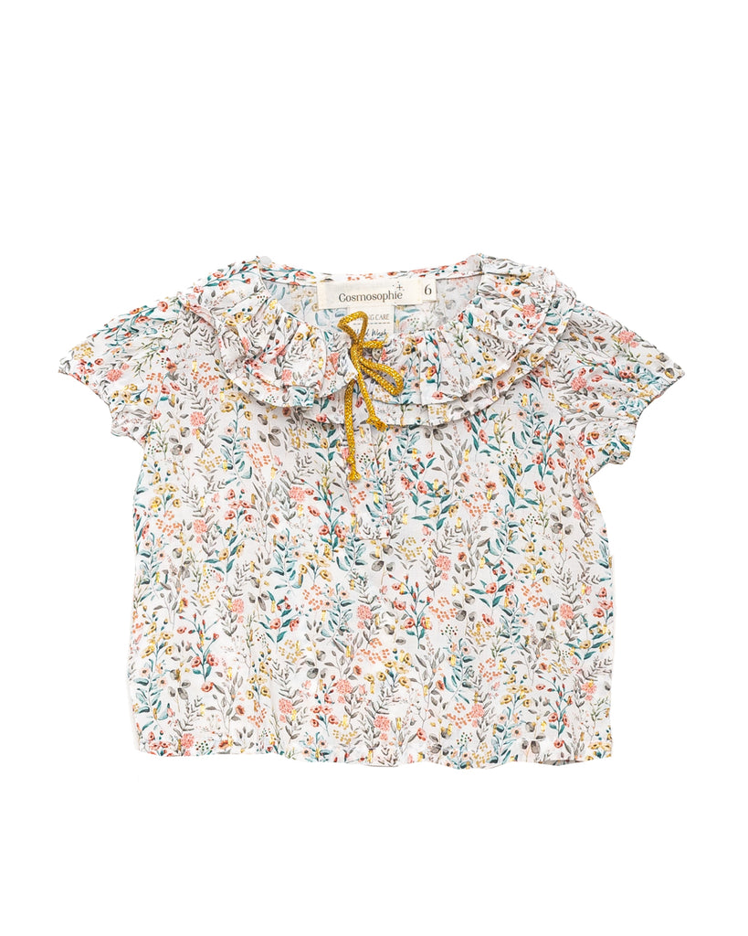 baby shirt ruffled collar in flower print with gold dots